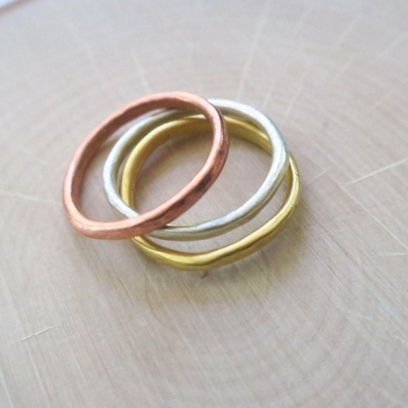 Hammered Ring Set Rose Gold Sterling Silver Boho - Picture 7 of 9